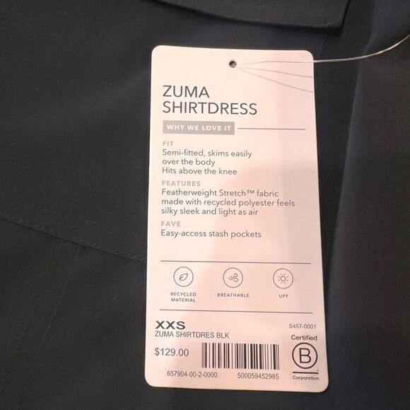 Athleta Zuma Black Featherweight Stretch Utility Shirt Dress XXS NWT Travel - Picture 9 of 12